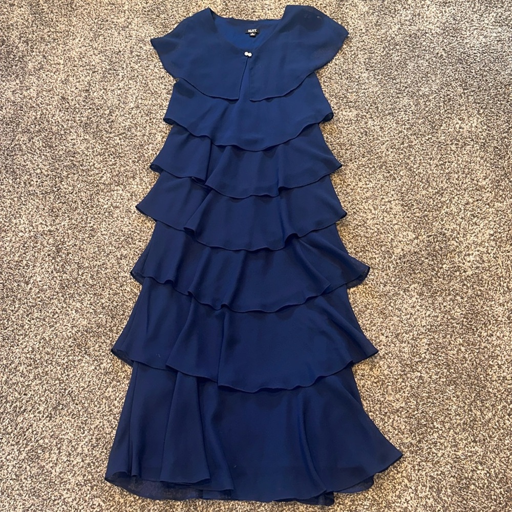 SLNY SL Fashion New York navy blue ruffle dress